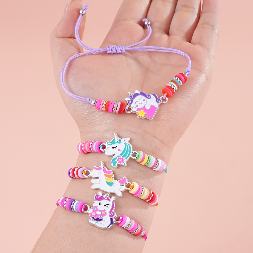 6pcs Cute Unicorn Bracelet Set for Girls, Adjustable Drawstring Jewelry